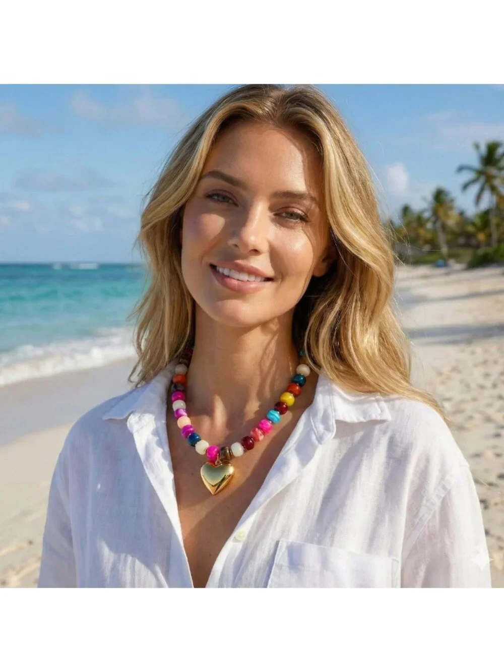 Colorful Chunky Heart Necklace for Women | Resin Beaded Choker | Trendy Acrylic